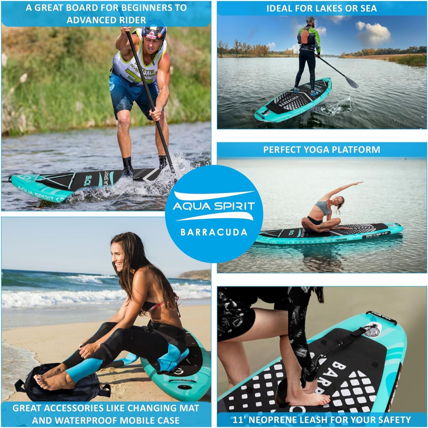 Aqua Spirit Barracuda SUP Inflatable Stand Up Paddle Board 2024, 10'6x32”x6”, Complete Kayak Conversion Kit with Paddle, Backpack, Pump and more accessories, Adult Beginner/Expert, 3 Year Warranty - Aqua Spirit iSUPs UK
