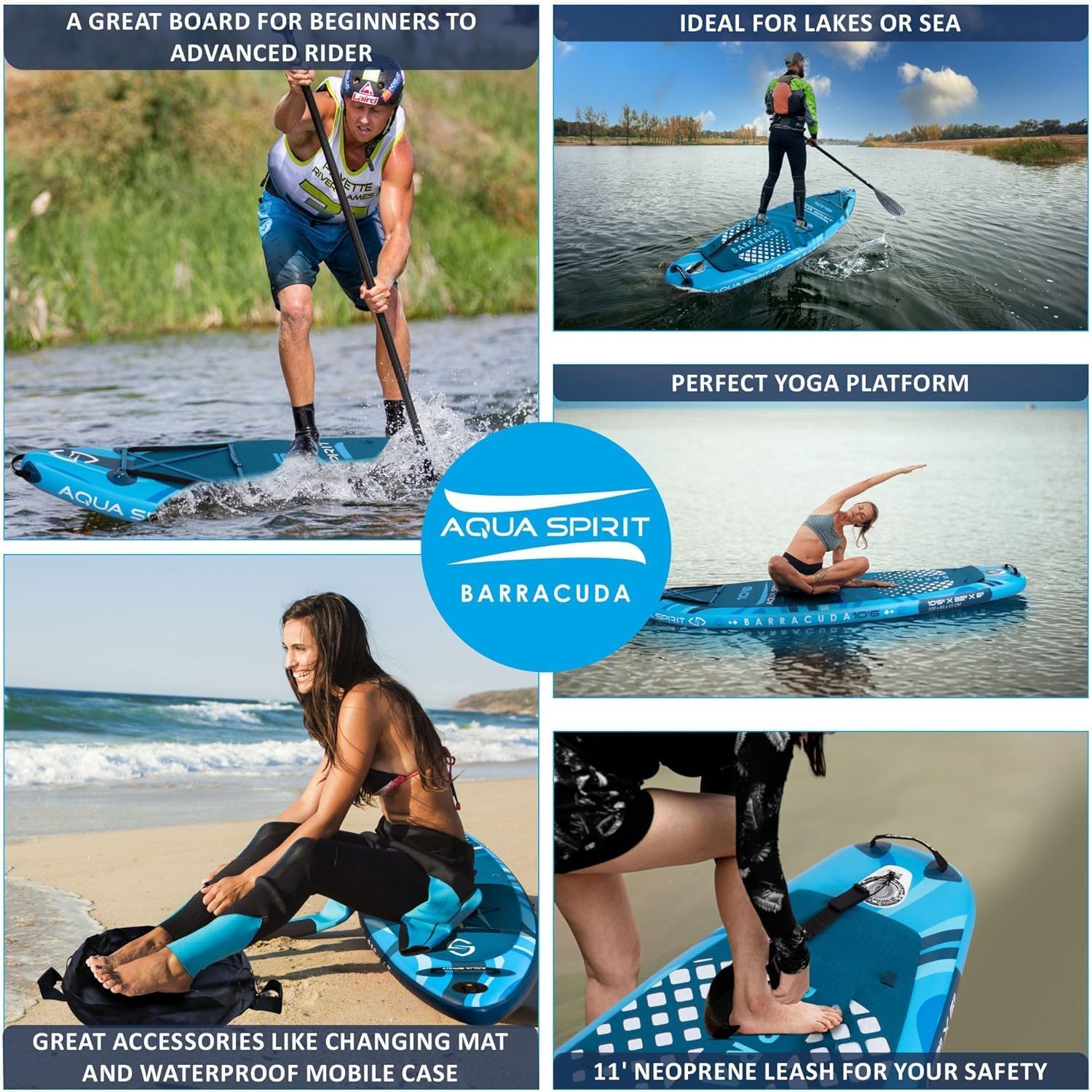 Aqua Spirit Barracuda SUP Inflatable Stand Up Paddle Board 2024, 10'6x32”x6”, Complete Kayak Conversion Kit with Paddle, Backpack, Pump and more accessories, Adult Beginner/Expert, 3 Year Warranty - Aqua Spirit iSUPs UK