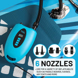 Aqua Spirit Electric SUP Pump Dual Motor with LCD Screen, 20 PSI Max Pressure, Automatic Stop, Compact Design, 6 Nozzles, Drawstring Bag - Ideal for Inflating Paddle Boards, Kayak, Boats and more - Aqua Spirit iSUPs UK