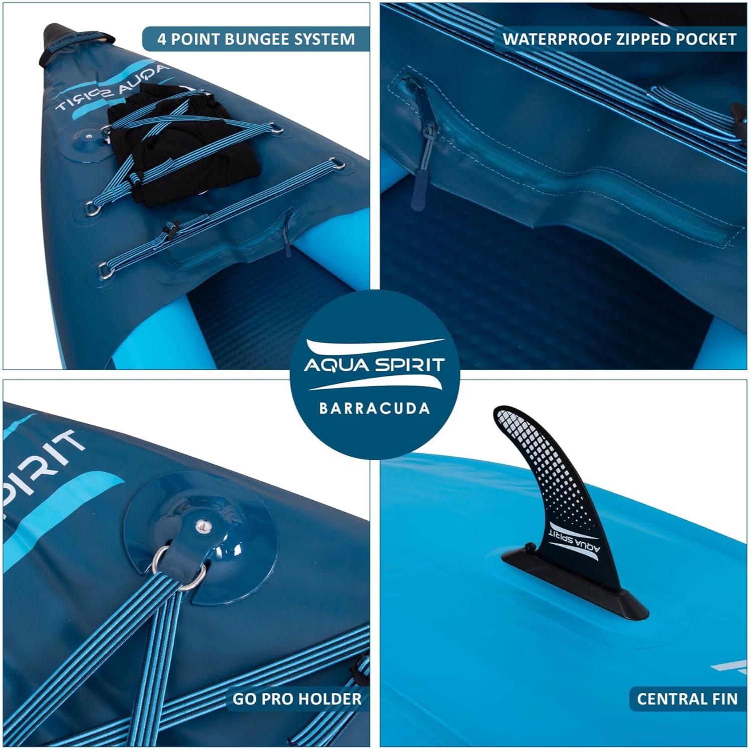 Aqua Spirit Inflatable Kayak, 2-Seater/1-Seater Complete Kayak Kit with Paddle, Backpack, Double-Action Pump and more accessories/Adult Beginners/Experts, 13’5”/10'5” - 3 Year Warranty - Aqua Spirit iSUPs UK