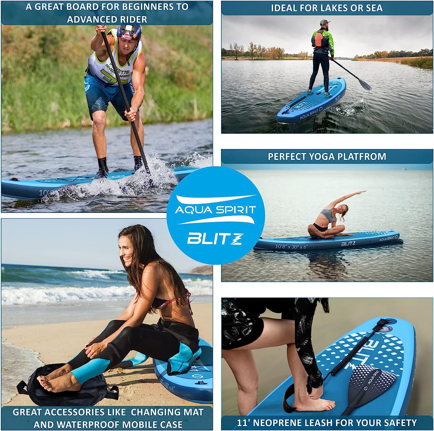AQUA SPIRIT Blitz 10’8 & 12' PREMIUM iSUP Inflatable Stand up Paddle Board & Kayak with Top Accessories, All-Inclusive Package, 3-Years Of Complete Brand Warranty - Aqua Spirit iSUPs UK