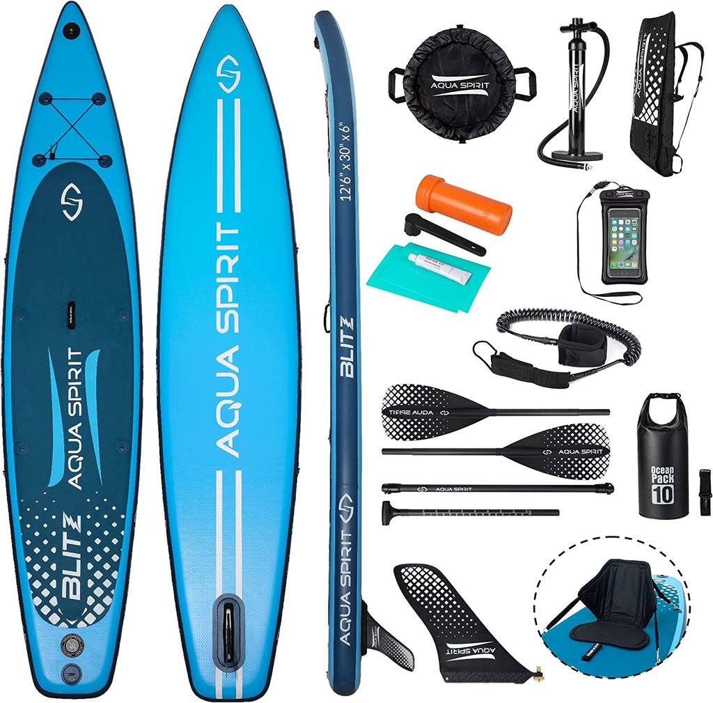AQUA SPIRIT Blitz 12'6" PREMIUM iSUP Inflatable Stand up Paddle Board & Kayak with Top Accessories, All-Inclusive Package, 3-Years Of Complete Brand Warranty - Aqua Spirit iSUPs