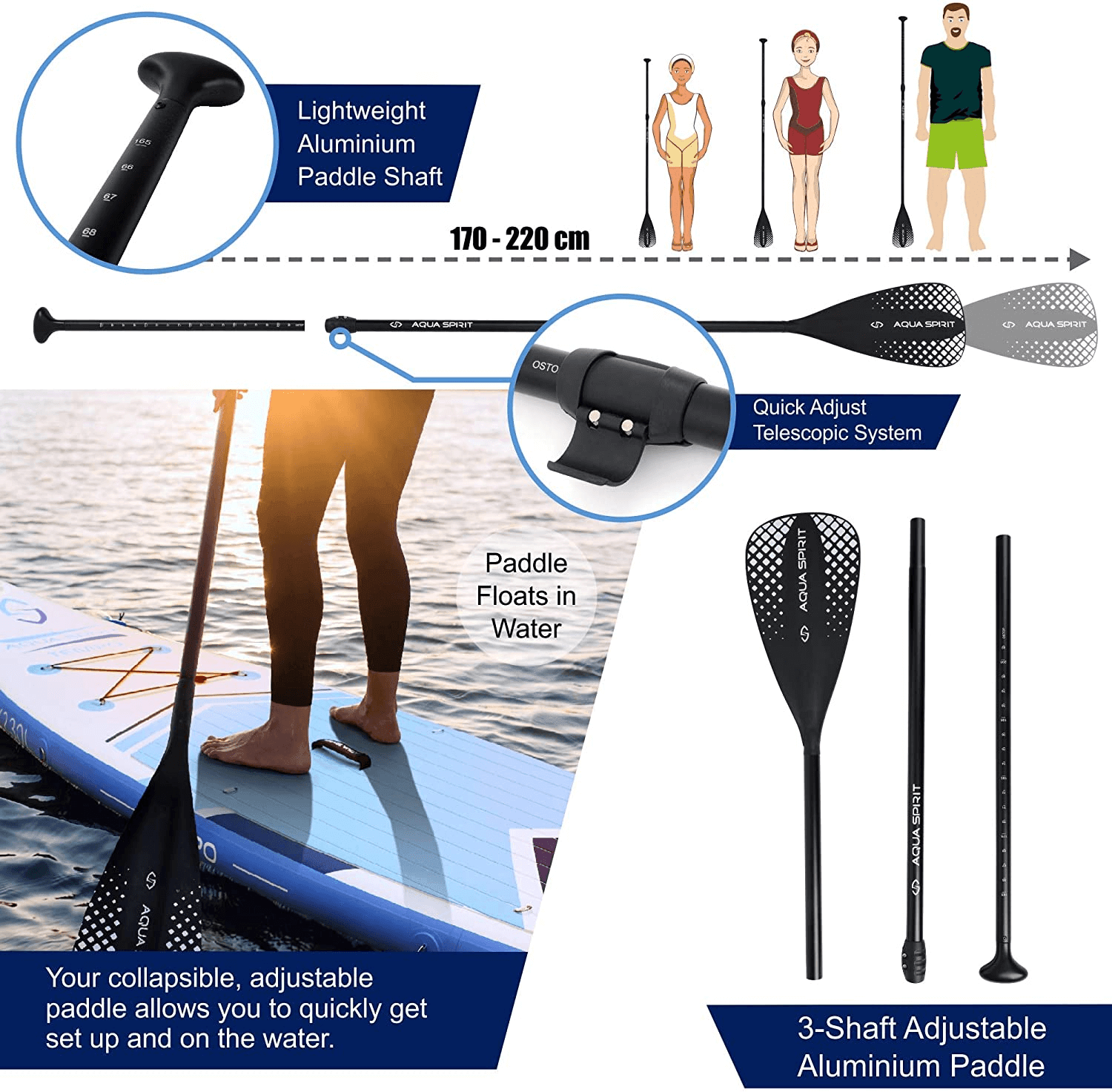 AQUA SPIRIT Tempo 10' iSUP Inflatable Stand up Paddle Board for Adult Beginners/Intermediate with Backpack, Leash, Paddle, Changing Mat & Waterproof Phone Case - Aqua Spirit iSUPs
