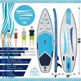AQUA SPIRIT Tempo 10' iSUP Inflatable Stand up Paddle Board for Adult Beginners/Intermediate with Backpack, Leash, Paddle, Changing Mat & Waterproof Phone Case - Aqua Spirit iSUPs