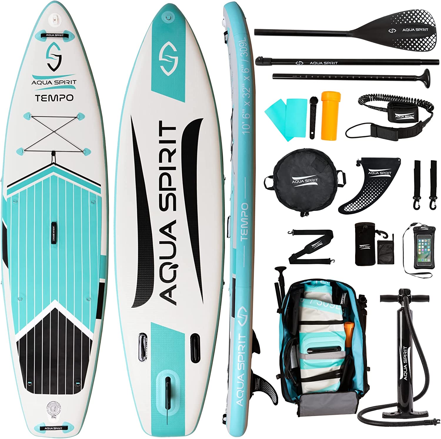 Aqua Spirit Tempo 10' Isup Inflatable Stand Up Paddle Board For Adult Beginners/intermediate With Backpack, Leash, Paddle, Changing Mat & Waterproof Phone Case, All-Inclusive Package, 3-Years Of Complete Brand Warranty - Aqua Spirit iSUPs