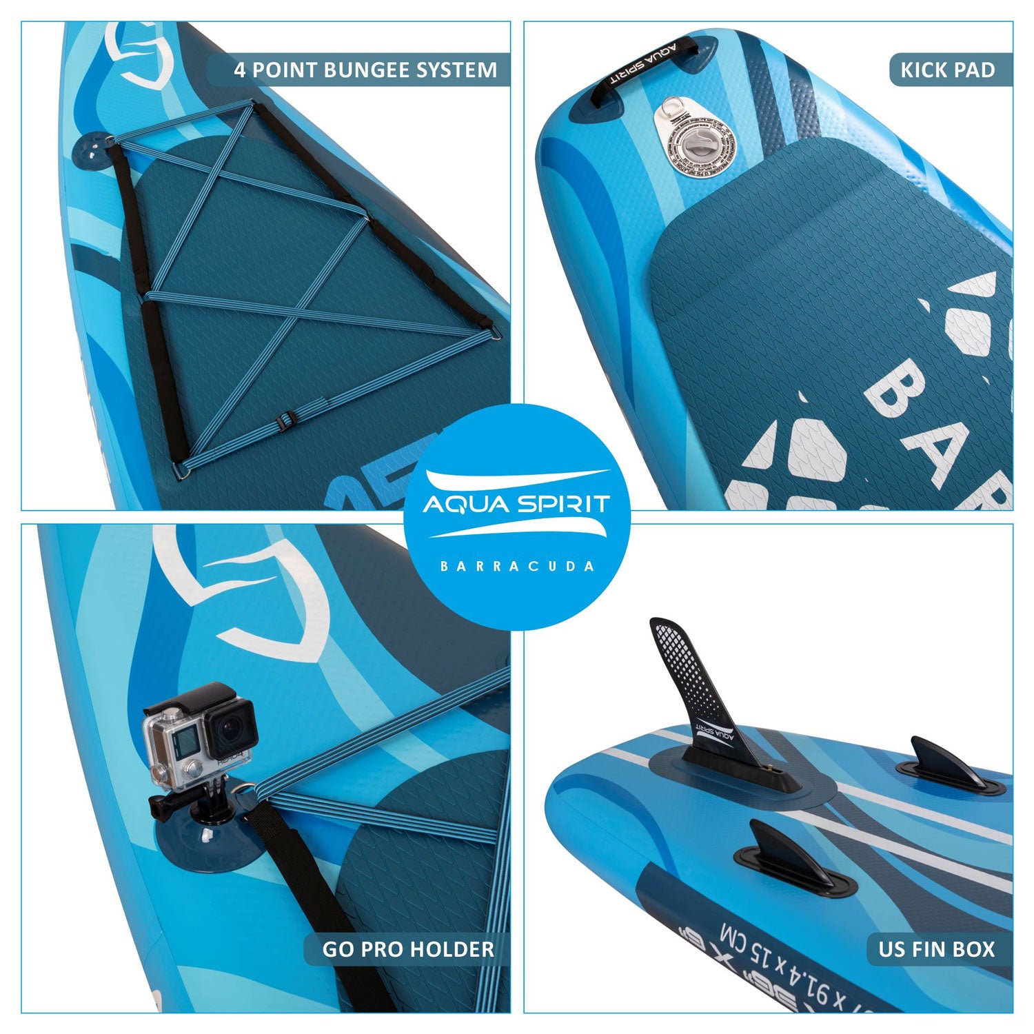Aqua Spirit Barracuda 15’ 2 Person Tamden Inflatable Stand up Paddle Board SUP Kayak Package, 240KG Limit, 2x Seat, 2x Paddle & Kayak Blade, Pump, Go Pro Mount, Bag, Change Mat
