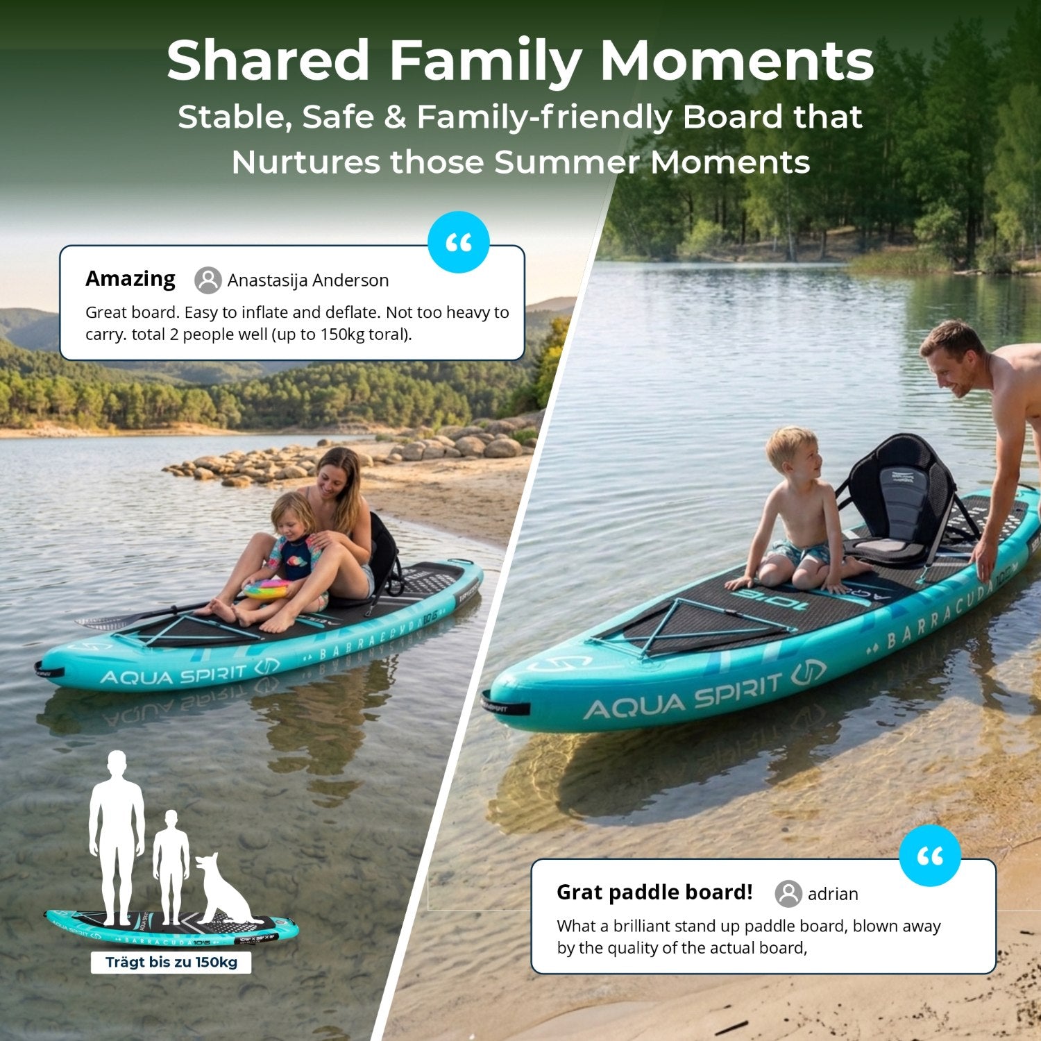 Aqua Spirit Barracuda SUP Inflatable Stand Up Paddle Board, 10'6x32”x6”, Complete Kayak Conversion Kit with Paddle, Backpack, Pump and more accessories, Adult Beginner/Expert, 3 Year Warranty