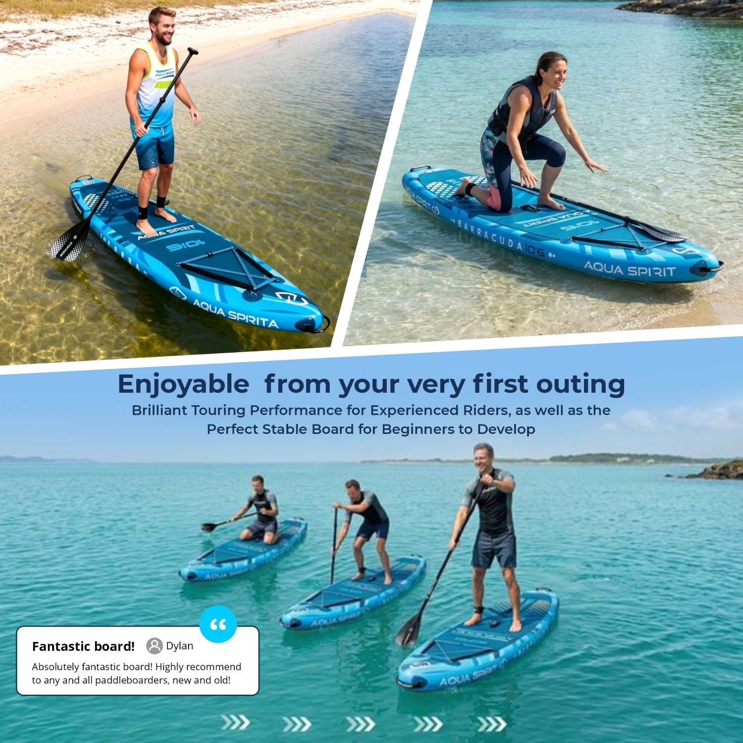 Aqua Spirit Barracuda SUP Inflatable Stand Up Paddle Board, 10'6x32”x6”, Complete Kayak Conversion Kit with Paddle, Backpack, Pump and more accessories, Adult Beginner/Expert, 3 Year Warranty