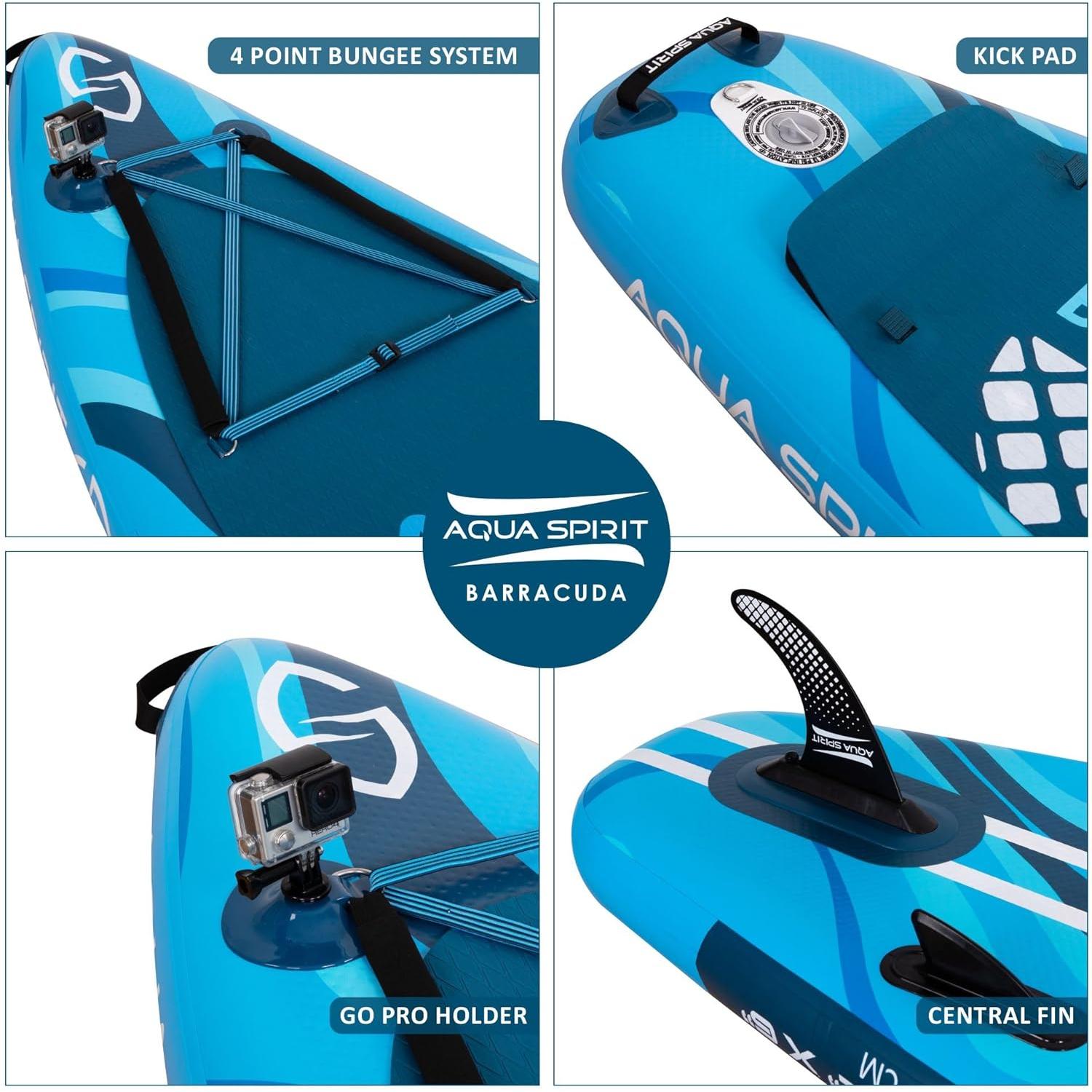 Aqua Spirit Barracuda 15’ 2 Person Tamden Inflatable Stand up Paddle Board SUP Kayak Package, 240KG Limit, 2x Seat, 2x Paddle & Kayak Blade, Pump, Go Pro Mount, Bag, Change Mat - Aqua Spirit iSUPs UK