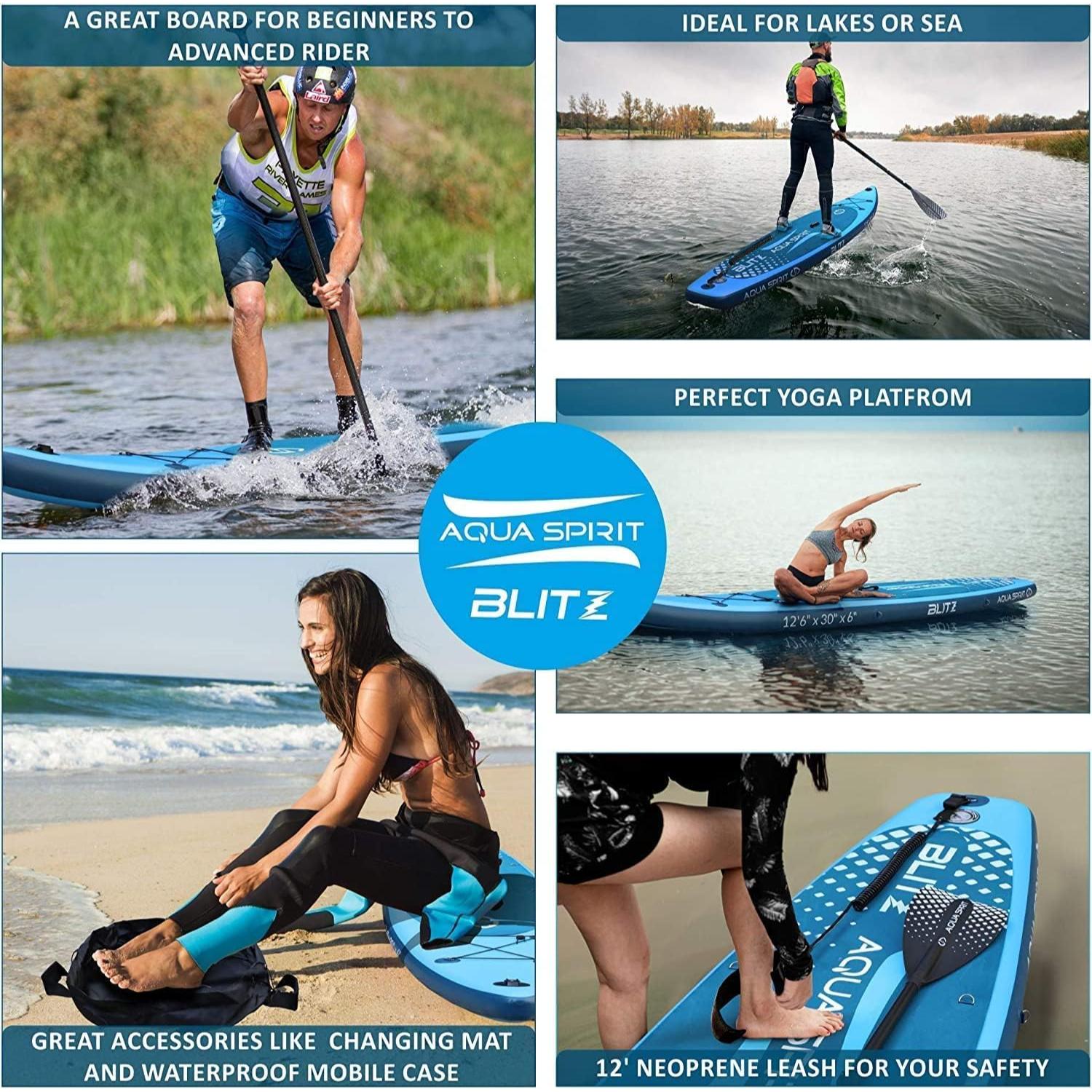 AQUA SPIRIT Blitz 12'6" PREMIUM iSUP Inflatable Stand up Paddle Board & Kayak with Top Accessories, All - Inclusive Package, 3 - Years Of Complete Brand Warranty - Aqua Spirit iSUPs UK