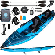Aqua Spirit Inflatable Kayak, 2-Seater/1-Seater Complete Kayak Kit with Paddle, Backpack, Double-Action Pump and more accessories/Adult Beginners/Experts, 13’5”/10'5” - 3 Year Warranty