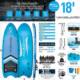 Aqua Spirit Vanguard Family Inflatable SUP for Group Adventures, 18' x 5’ x 8” with Carry Bag, Double-Action Pump and more accessories, Up To 10 Person, 500KG Limit, 3 Years Extended Brand Warranty