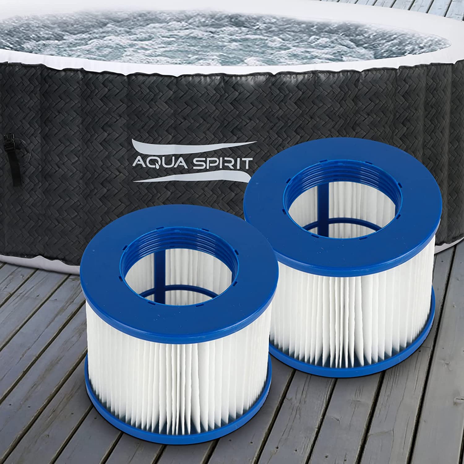 Aqua Spirit 2 Pack Hot Tub Replacement Antibacterial Filter Cartridges for Hot Tub Cleaning and Maintenance - Aqua Spirit iSUPs UK