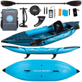 Aqua Spirit Inflatable Kayak Board 2023 / 10'5”/13’5” / 1 or 2 Person Complete Kayak Kit with Paddle, Backpack, Double-Action Pump and more accessories / Adult Beginners/Experts - 2 Year Warranty - Aqua Spirit iSUPs UK