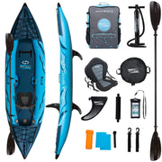 Aqua Spirit Inflatable Kayak, 2-Seater/1-Seater Complete Kayak Kit with Paddle, Backpack, Double-Action Pump and more accessories/Adult Beginners/Experts, 13’5”/10'5” - 3 Year Warranty