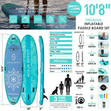 Aqua Spirit Prana 10′8″ Yoga Water AquaFitness Stand Up Paddle Board Kit, 6" Thick, Aluminium Paddle & Clips, Backpack, Change Mat, Pump, Leash, Mount for GoPro, Shoulder Straps & 2 Year Warranty - Aqua Spirit iSUPs