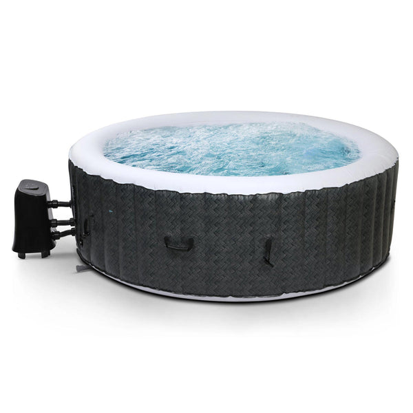 Inflatable Hot Tub Spa Quick Heating Indoor & Outdoor Round 130 Bubble Jet Insulated Cover & Ground Sheet Fits Up to 6 People Rattan Effect
