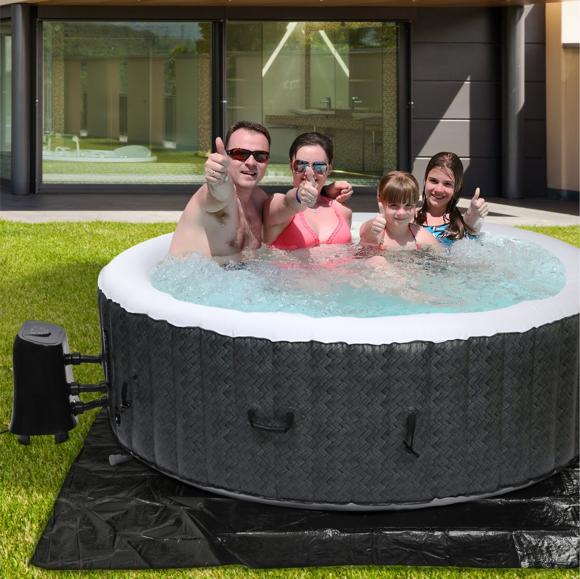 Aqua Spirit Self-Inflating Inflatable Quick Heating Indoor & Outdoor Round Hot Tub Spa Bubble Jacuzzi with Cover & Ground Sheet , Up to 6 Persons , Black White - Aqua Spirit iSUPs