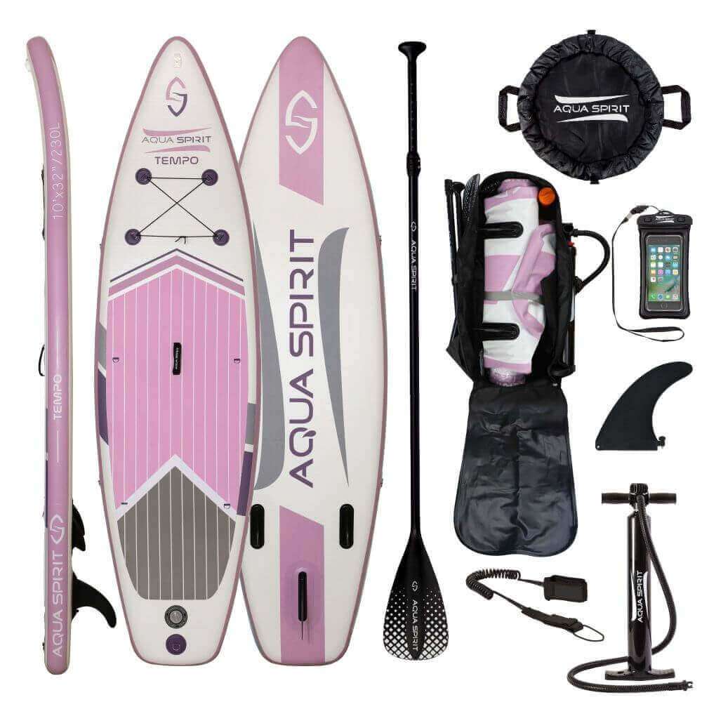 AQUA SPIRIT Tempo 10' iSUP Inflatable Stand up Paddle Board for Adult Beginners/Intermediate with Backpack, Leash, Paddle, Changing Mat & Waterproof Phone Case - Aqua Spirit iSUPs