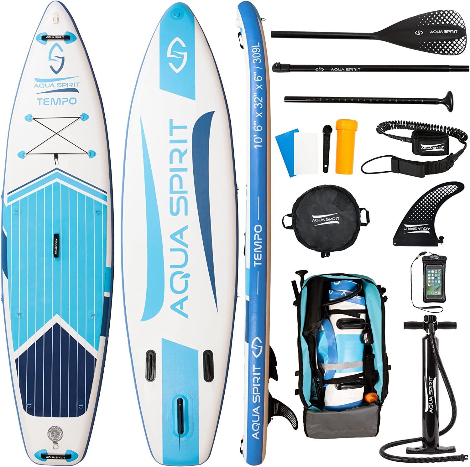 Aqua Spirit Tempo 10' Isup Inflatable Stand Up Paddle Board For Adult Beginners/intermediate With Backpack, Leash, Paddle, Changing Mat & Waterproof Phone Case, All-Inclusive Package, 3-Years Of Complete Brand Warranty - Aqua Spirit iSUPs