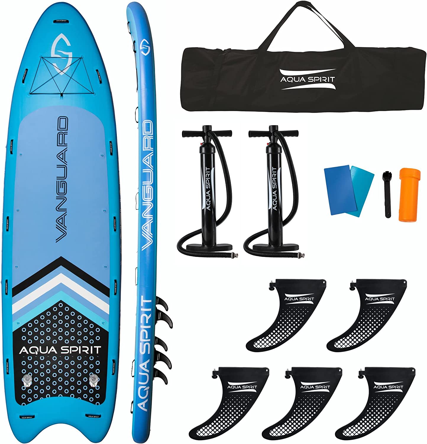 Aqua Spirit Vanguard Family Inflatable SUP for Group Adventures | 18' x 5’ x 8” | with Carry Bag, Double-Action Pump and more accessories | Up To 10 Person | 500KG Limit | 1 Year Warranty - Aqua Spirit iSUPs UK